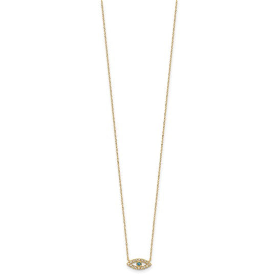 10K Polished Blue and Clear CZ Evil Eye 18.5 inch Necklace