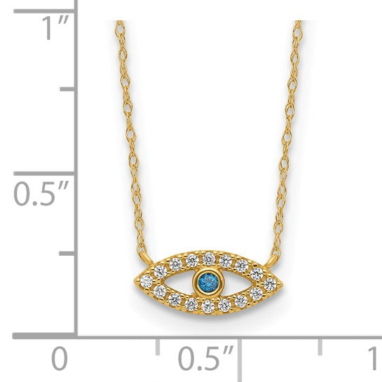 10K Polished Blue and Clear CZ Evil Eye 18.5 inch Necklace
