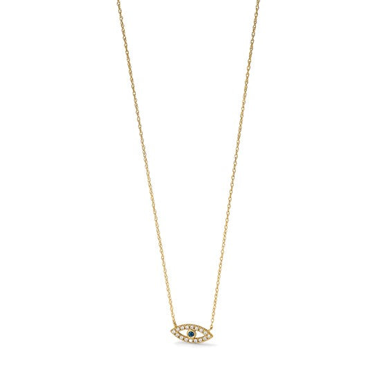 10K Polished Blue and Clear CZ Evil Eye 18.5 inch Necklace