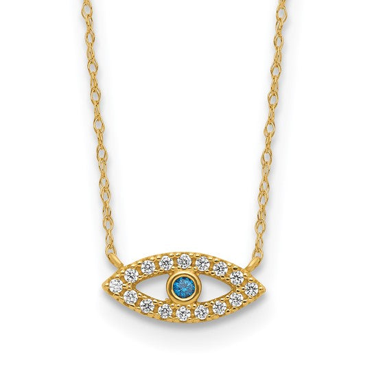 10K Polished Blue and Clear CZ Evil Eye 18.5 inch Necklace