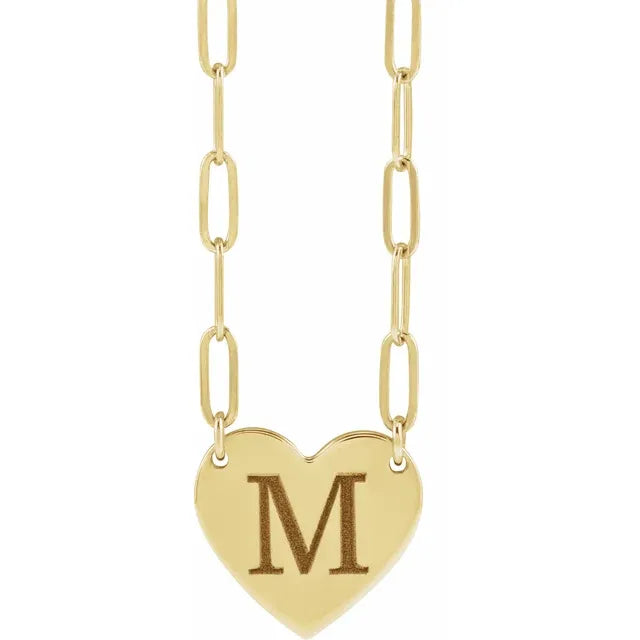 14K Yellow Gold Engravable Heart 18" Necklace