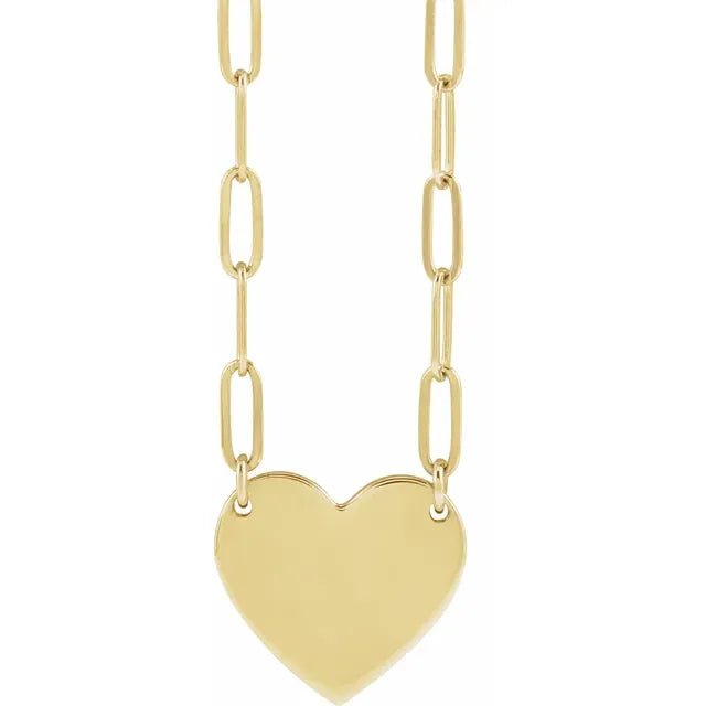 14K Yellow Gold Engravable Heart 18" Necklace