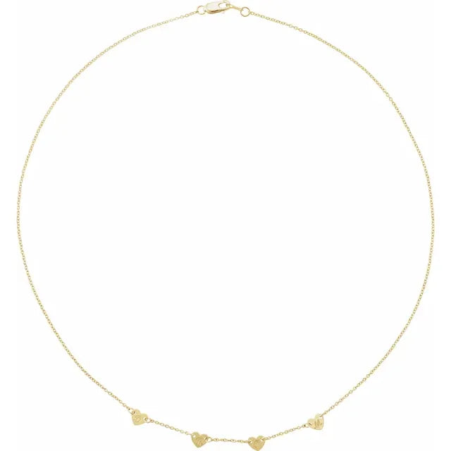 14K Yellow Gold 4-Heart Engravable Family 16" Necklace