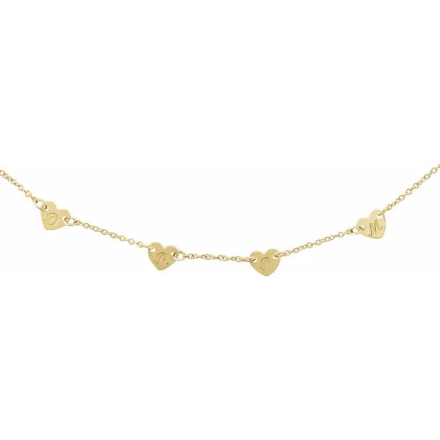 14K Yellow Gold 4-Heart Engravable Family 16" Necklace