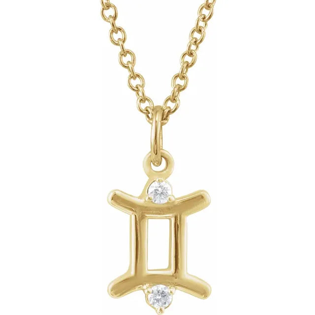 14K Yellow Gold .03 CTW Natural Diamond Gemini Zodiac 16-18" Necklace
