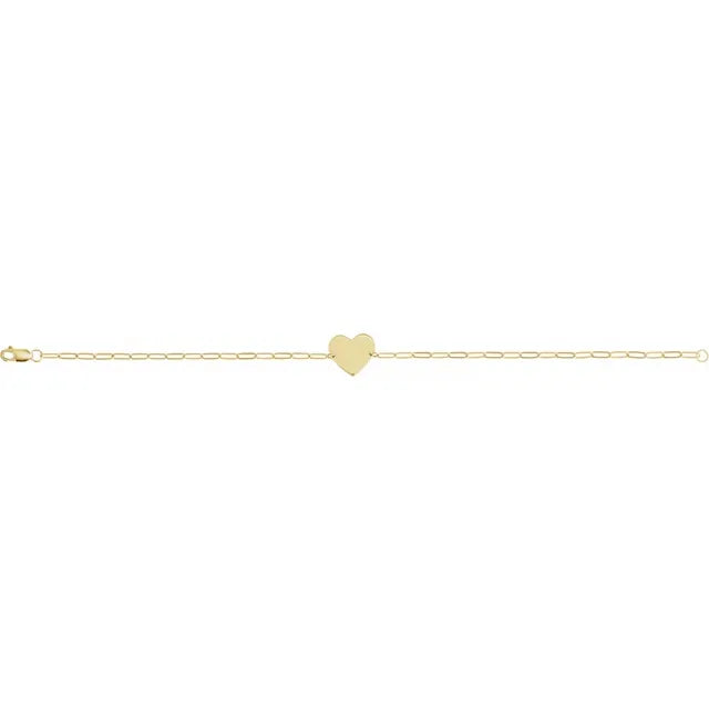14K Yellow Gold Engravable Heart 7" Bracelet