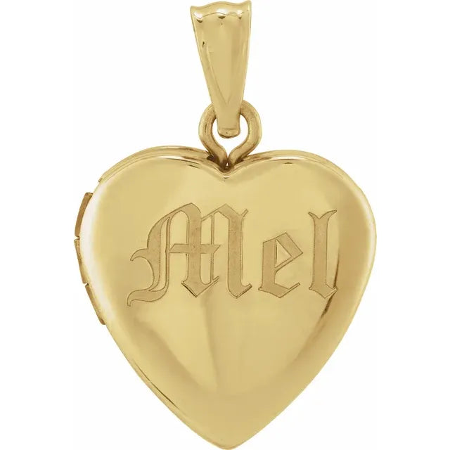 14K Yellow Gold Engravable Heart Locket 24mm x 16mm