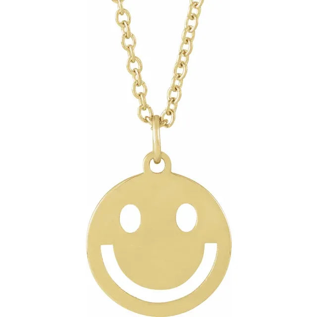 14K Yellow Gold Smiley Face 16-18" Necklace
