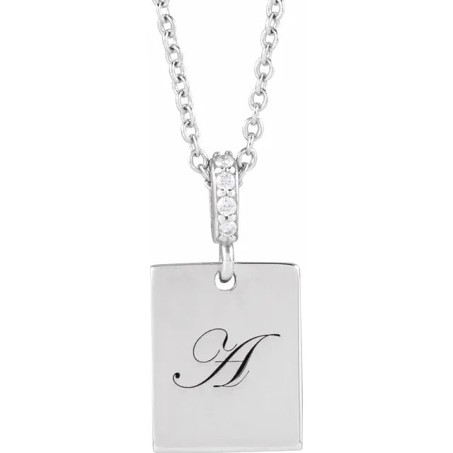 Sterling Silver .02 CTW Natural Diamond Engravable 16-18" Necklace