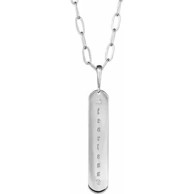 Sterling Silver .0075 CTW Natural Diamond Engravable Bar 18" Necklace