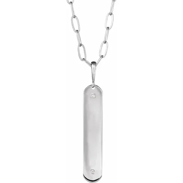 Sterling Silver .0075 CTW Natural Diamond Engravable Bar 18" Necklace