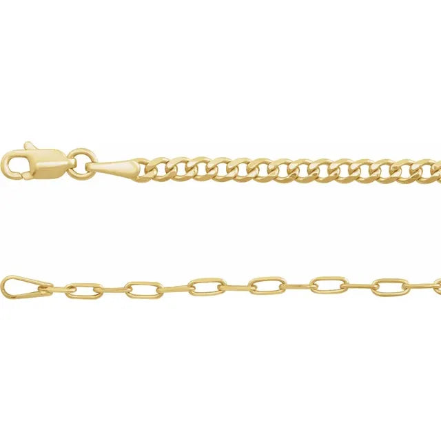 14K Yellow Gold 2.7 mm Curb & Paperclip-Style 7" Chain