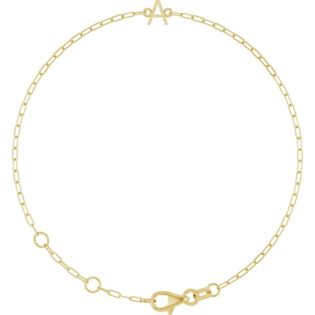 14K Yellow Gold Sans Serif Initial A 6 1/2-7 1/2" Bracelet