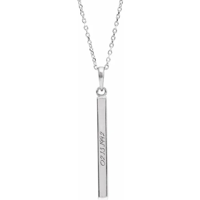 Sterling Silver Engravable Four-Sided Bar 16-18" Necklace