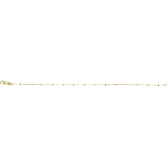 14K Yellow Gold .85 mm Faceted Beaded Cable 7" Chain