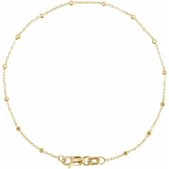 14K Yellow Gold .85 mm Faceted Beaded Cable 7" Chain
