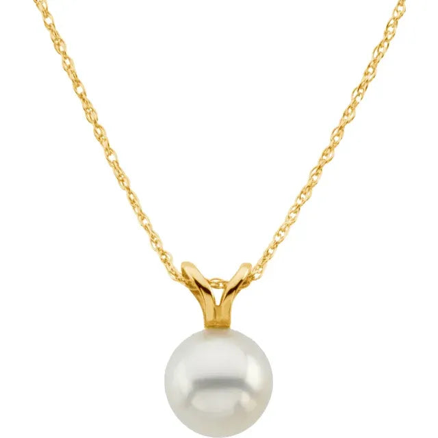14K Yellow Gold Cultured White Akoya Pearl 18" Necklace