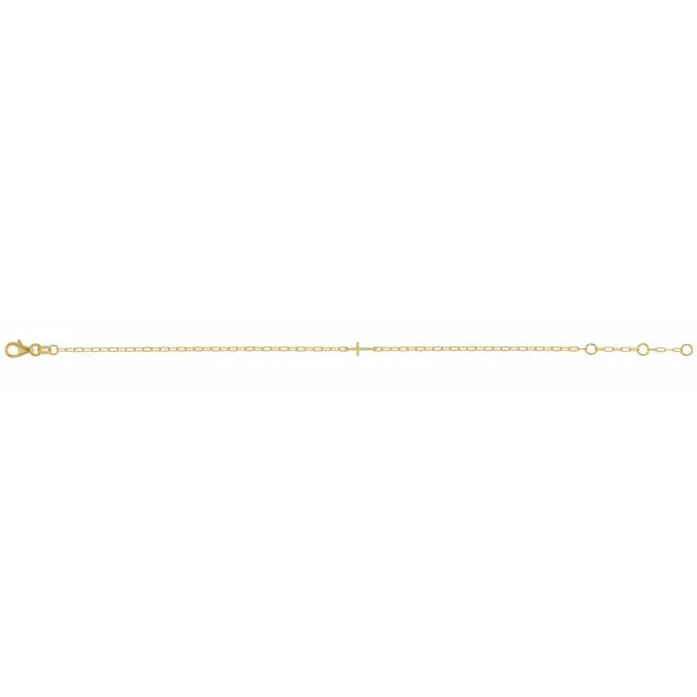 14K Yellow Gold Sideways Cross Paperclip-Style Chain 6 1/2-7 1/2" Bracelet