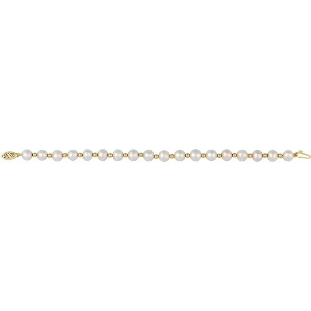 14K Yellow Gold Cultured White Freshwater Pearl 7 1/4" Bracelet