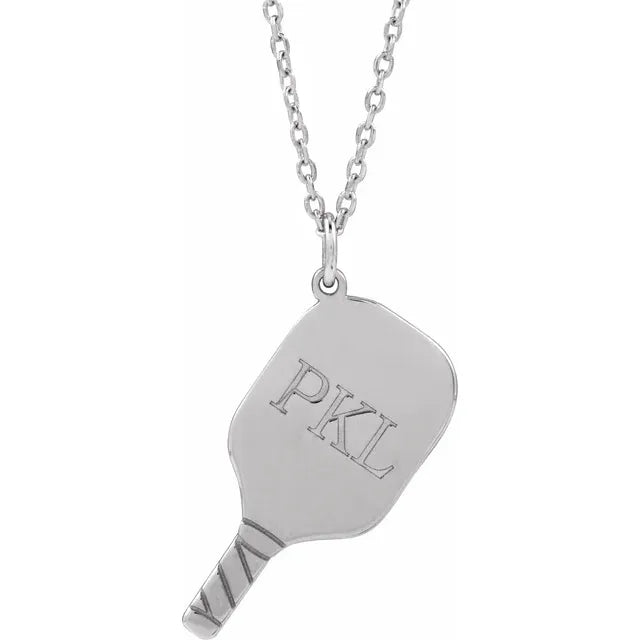Sterling Silver Engravable Pickleball Paddle 16-18" Necklace
