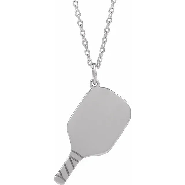 Sterling Silver Engravable Pickleball Paddle 16-18" Necklace