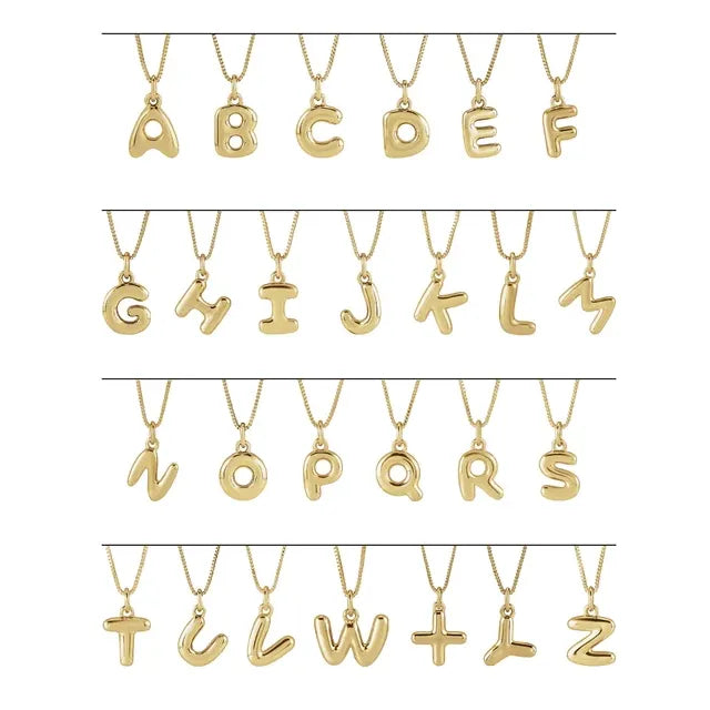 14K Yellow Gold Bubble Initial 18" Necklace