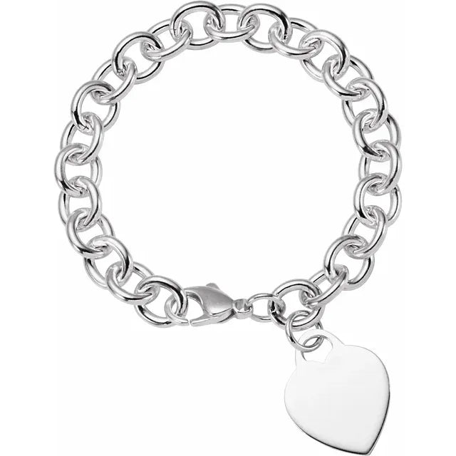 Sterling Silver Engravable Heart Charm 7 1/2" Chain