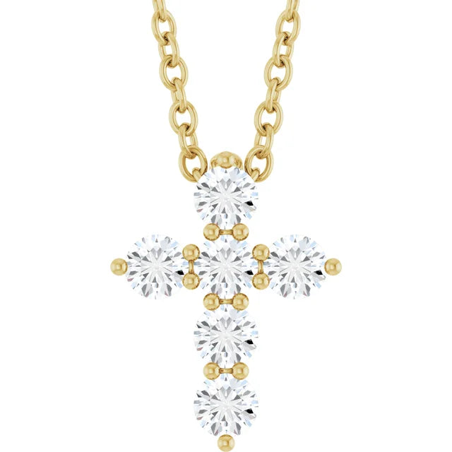14K Yellow Gold 1/4 CTW Natural Diamond Cross 16-18" Necklace