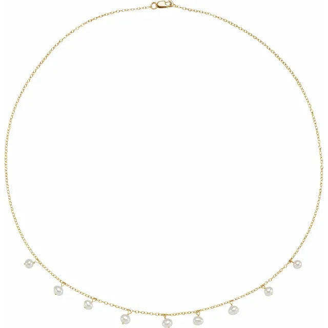 14K Yellow Gold Cultured White Freshwater Pearl 18" Necklace