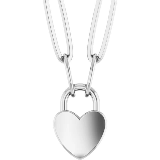 Sterling Silver Engravable Heart Lock 18" Necklace