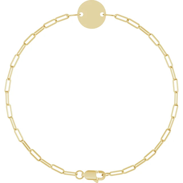 14K Yellow Gold Engravable Disc 7" Bracelet
