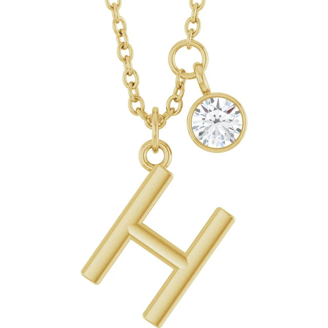 14K Yellow Gold Initial 1/10 CT Lab-Grown Diamond 16-18" Necklace