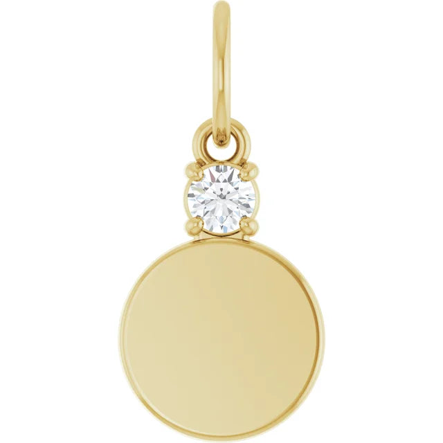 14K Yellow Gold Engravable .03 CT Natural Diamond Pendant