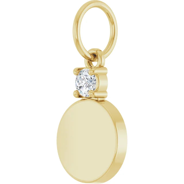 14K Yellow Gold Engravable .03 CT Natural Diamond Pendant