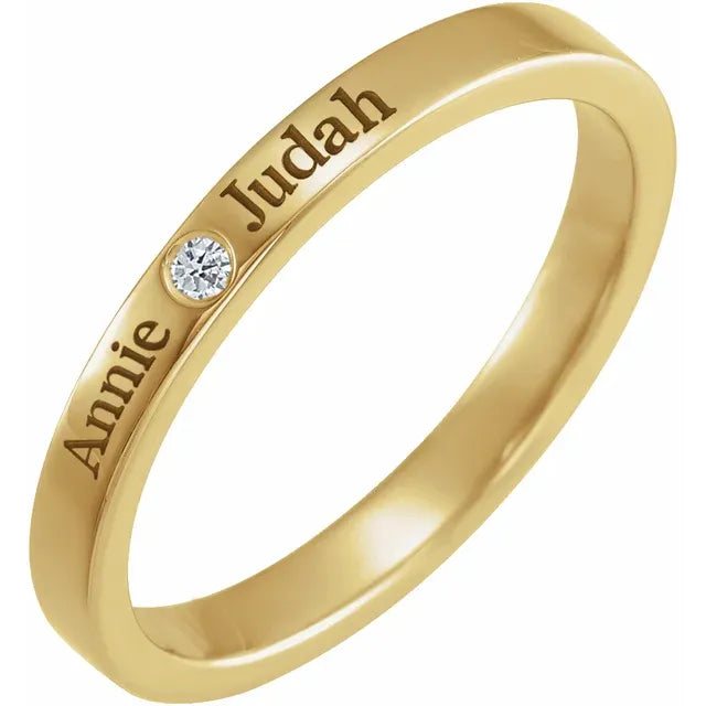 14K Yellow Gold .02 CTW Natural Diamond Engravable Family Stackable Ring