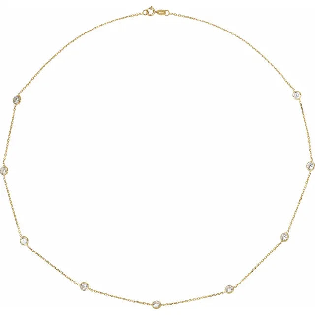 14K Yellow Gold 4 mm Round Imitation White Cubic Zirconia 9-Station 18" Necklace