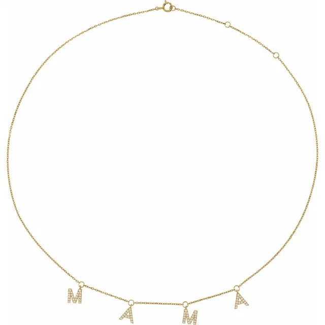 14K Yellow Gold 1/3 CTW Lab-Grown Diamond Mama 16-18" Necklace