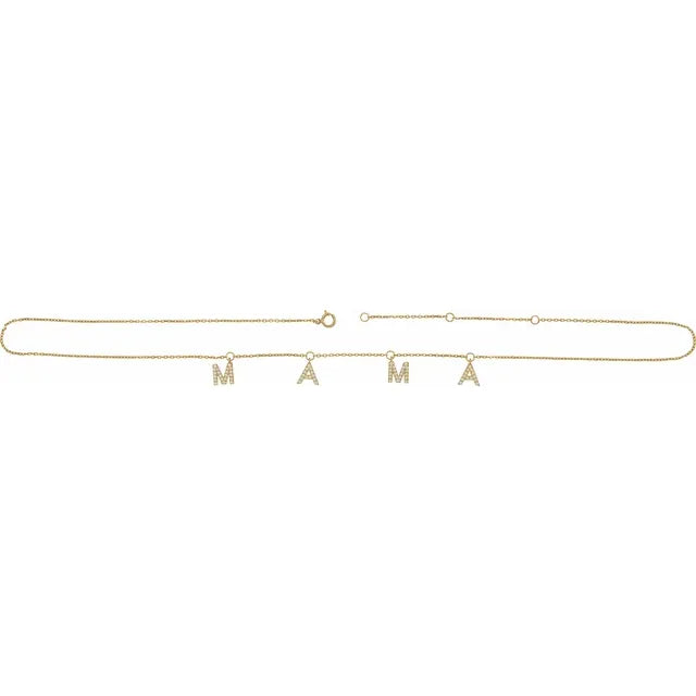 14K Yellow Gold 1/3 CTW Lab-Grown Diamond Mama 16-18" Necklace
