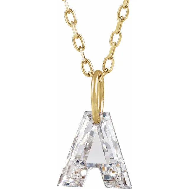 14K Yellow Gold Lab-Grown Diamond Initial 18" Necklace