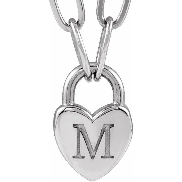 Sterling Silver Engravable Heart Lock 18" Necklace