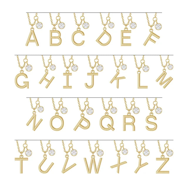 14K Yellow Gold Initial 1/10 CT Lab-Grown Diamond 16-18" Necklace