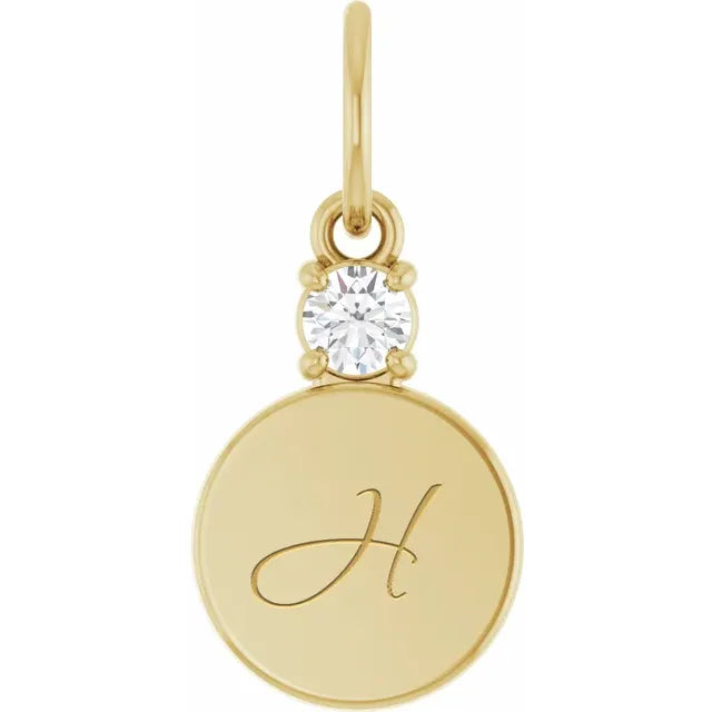 14K Yellow Gold Engravable .03 CT Natural Diamond Pendant