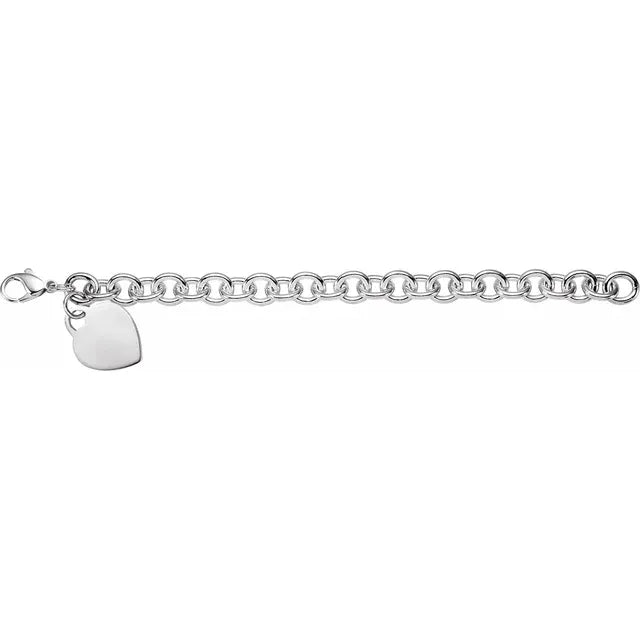 Sterling Silver Engravable Heart Charm 7 1/2" Chain