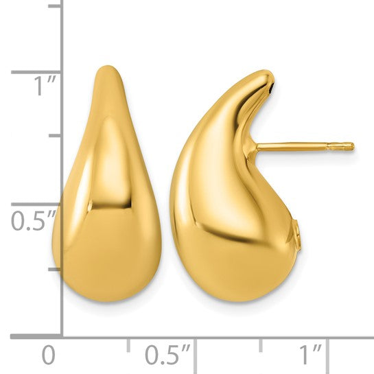 18kt Gold Polished Puffed Teardrop Post Earrings