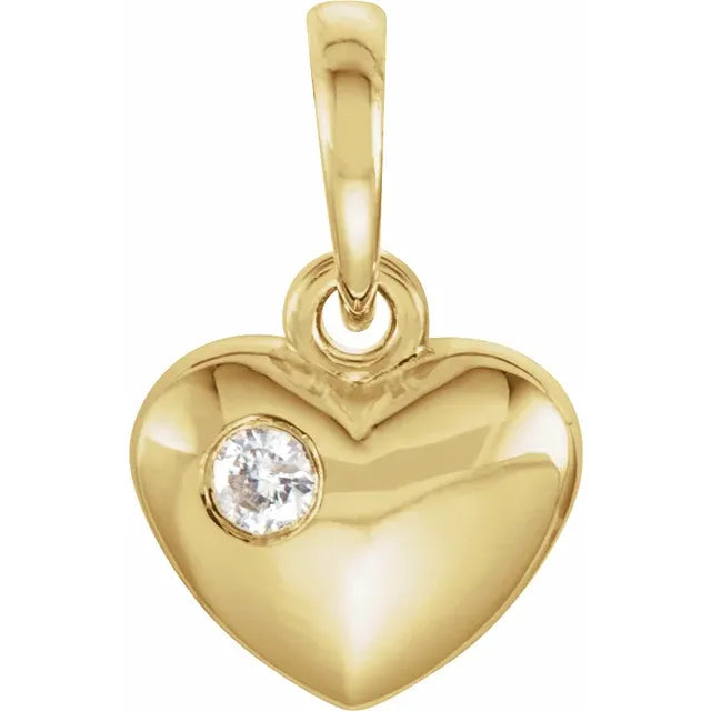14K Yellow Gold .03 CT Natural Diamond Engravable Heart Pendant