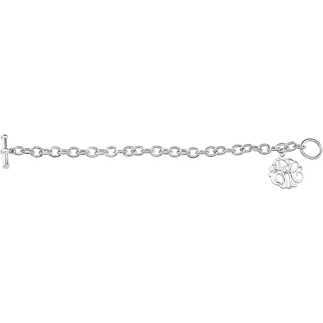 Custom Sterling Silver 20 mm 3-Letter Script Monogram Charm 7 1/4" Bracelet