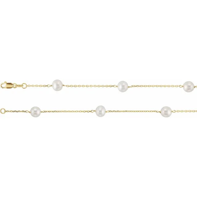 14K Yellow Gold Cultured White Freshwater Pearl 14-Station 18" Necklace