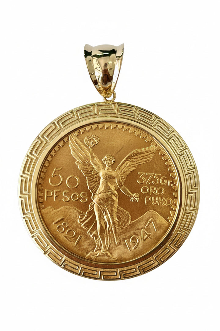14ky Gold Greek Bezel w/ 22kt Original (50 Pesos) Mexico Centenario