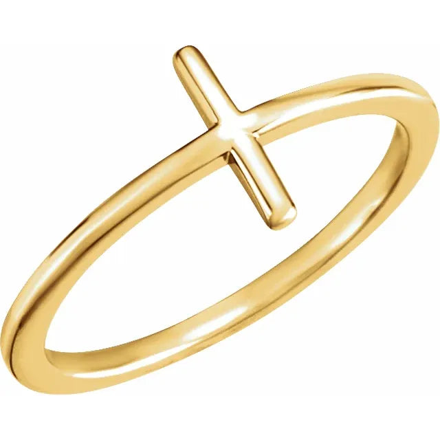 14K Yellow Gold Sideways Cross Ring