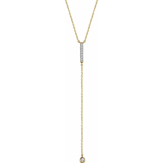 14K Yellow Gold 1/8 CTW Natural Diamond Bar 16-18" Y Necklace